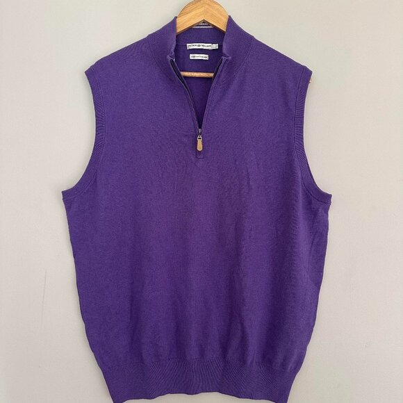 Peter Millar Quarter Zip Sweater Vest Cotton Cashmere - Large - Picture 1 of 4